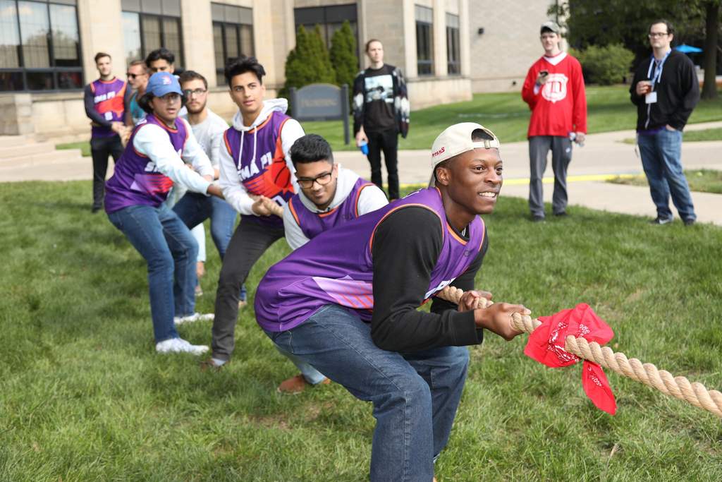 Students playing tug of war